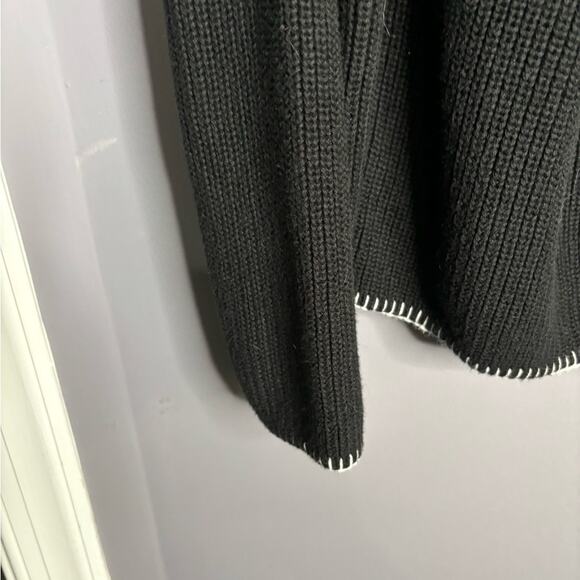 525 America Black Cardigan Sweater With White Trim Fabric Covered Snaps Size L - Picture 4 of 6